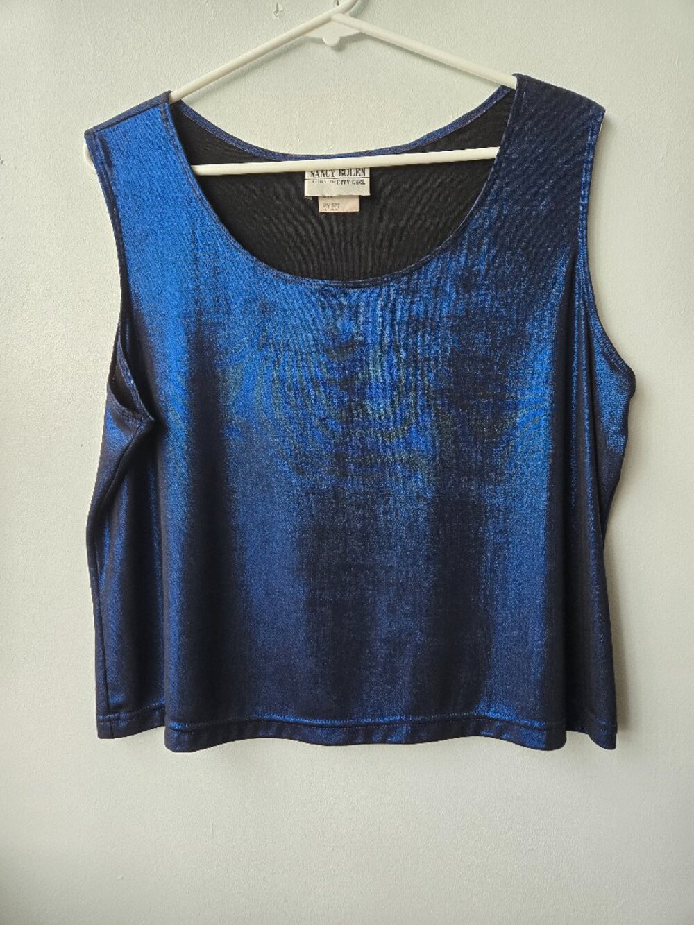 Nancy Bolen City Girl XL Women P Crop Tank Blue Shimmer Knit Goth Art to Wear